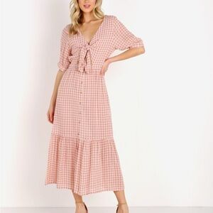 Pink Checkered Midi Dress